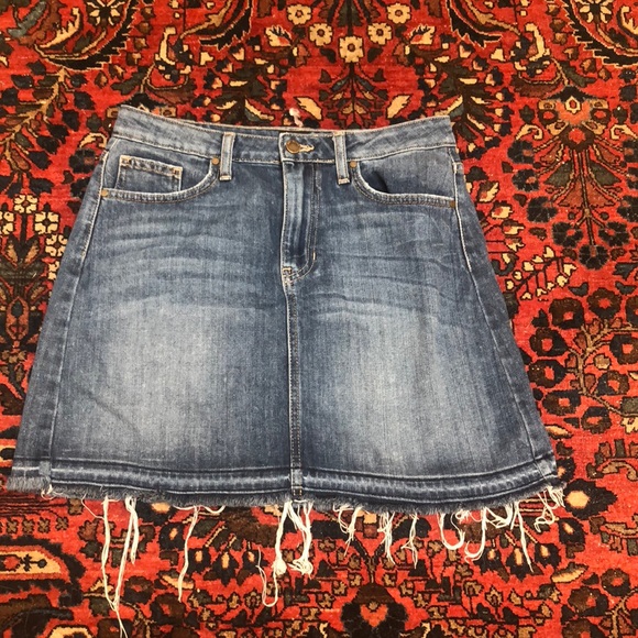 Denim Frayed Mini Skirt - Picture 1 of 5